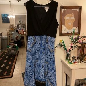 NorthStyle Black Bodice Blue Paisley Print Midi Dress